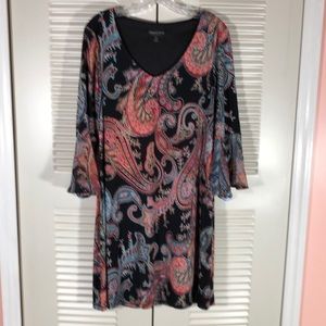 "Connected" Bell Sleeve Dress  sz10 blk paisley